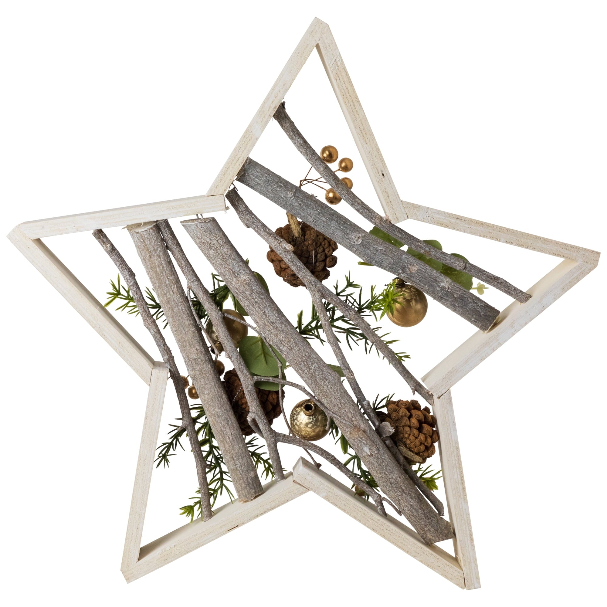 Northlight Pinecones and Berries Star Shaped Wooden Christmas Decoration - 14.5"