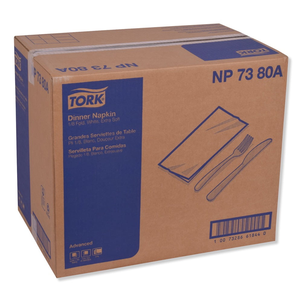 Tork NP7380A 3-Ply 17 in. x 16.125 in. 1/8 in. Fold Advanced Dinner Napkin - White (1740/Carton)