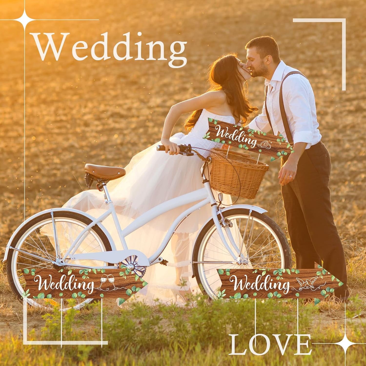 6 Pcs Wedding Direction Sign for Road Ceremony and Reception Double Sided Wedding This Way Arrow Yard Signs with Stakes Waterproof Large Stands for Lawn Outdoor Supply Rustic Decor