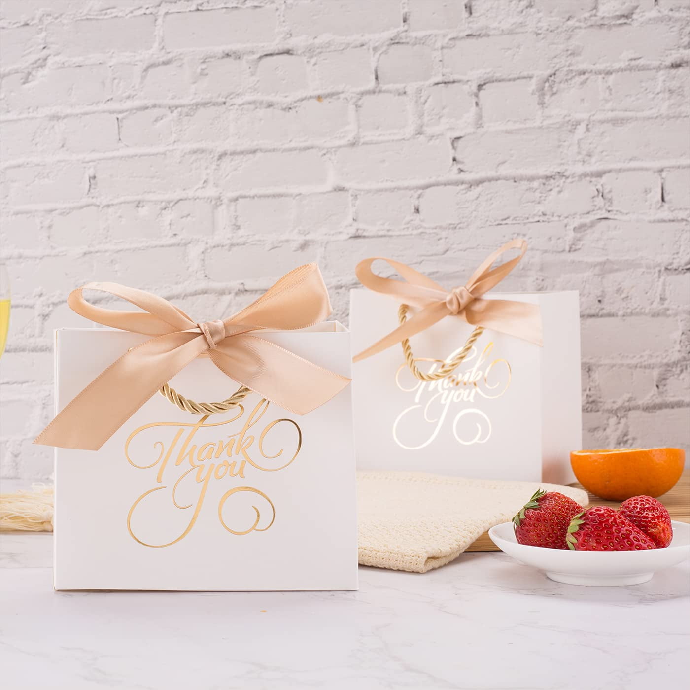 50Pack Small Thank You Bags with Handle Bulk,5.5x 2.5x4.7Inch Thank You Gift Bags,White Gift Bags with Handles,Party Favor Bags