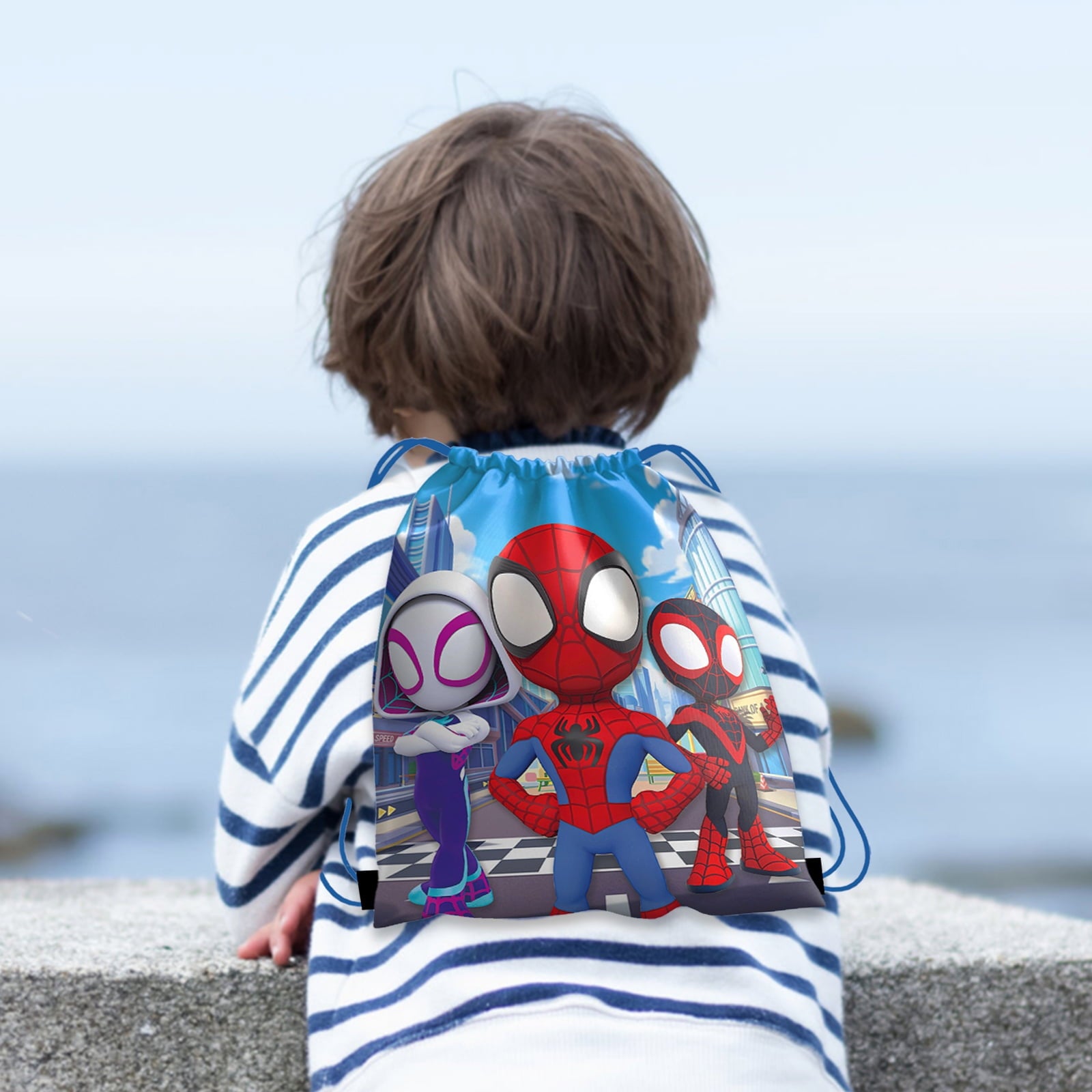 16 PCS Spidey Party Gift Bag, Spidey Birthday Party Drawstring Bags Goodie Candy Bag for Birthday Party Supplies