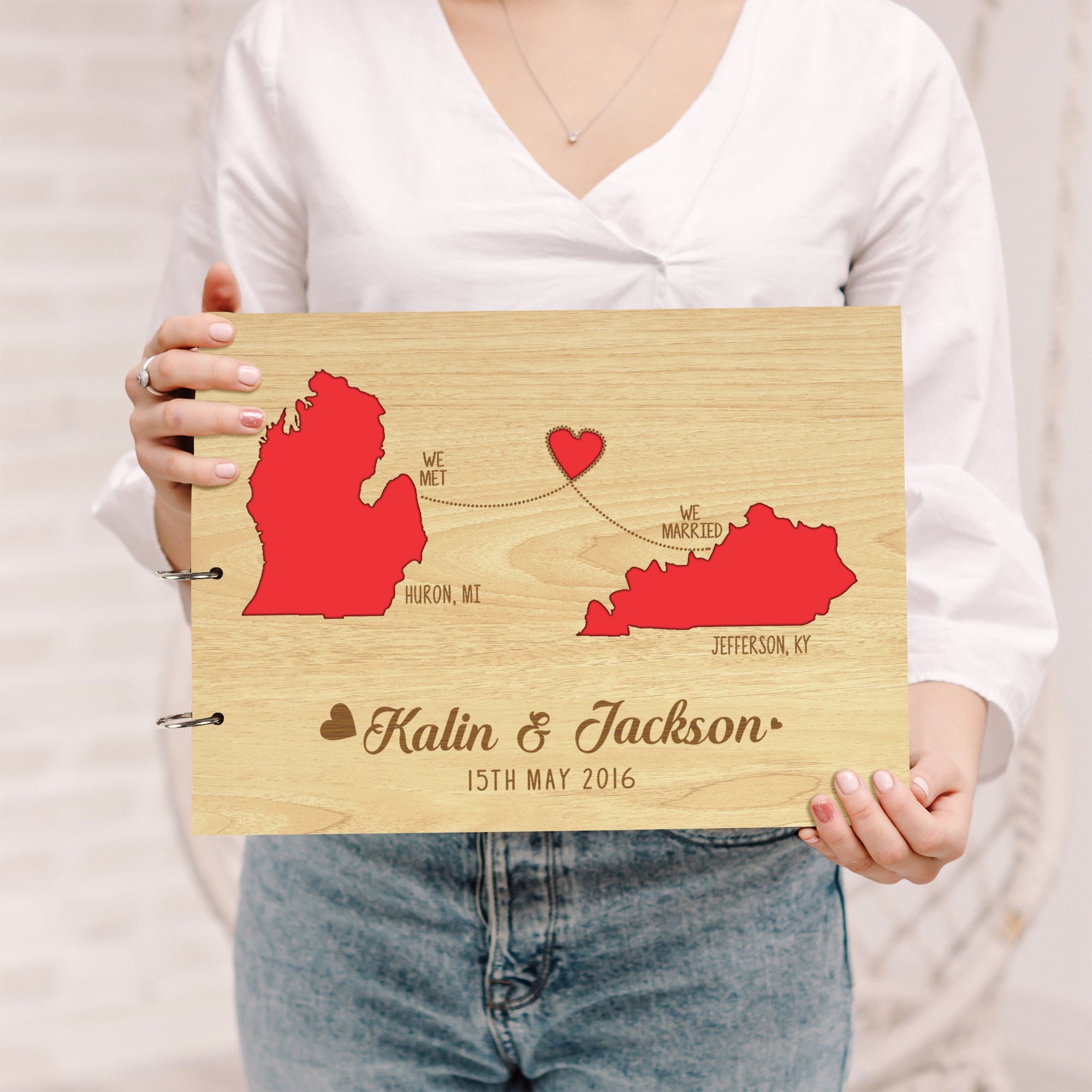 Darling Souvenir Personalized Engraved Laser Cut Wedding Guest Book Wooden Cover Sign-in Book Registry Guestbook Scrapbook-87