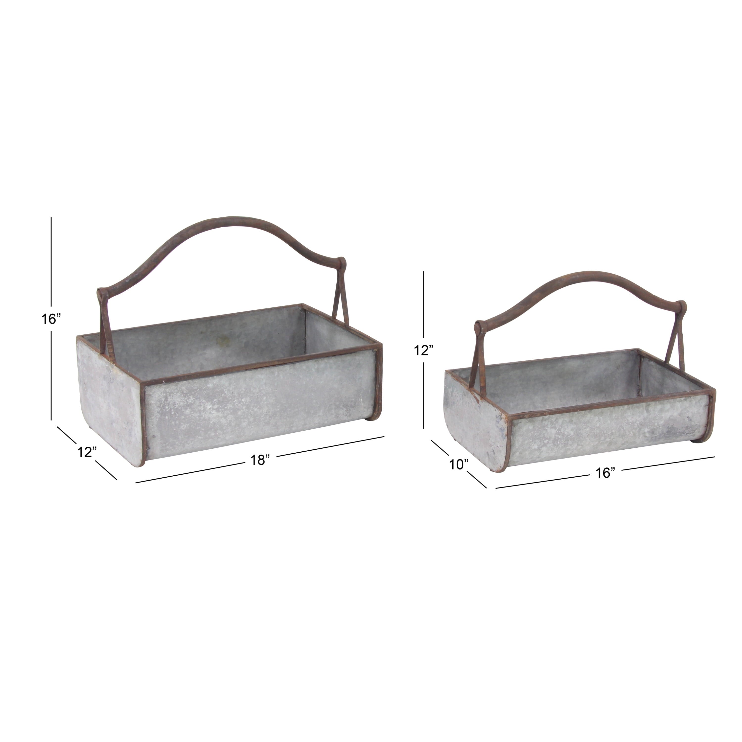DecMode 16", 18" Grey Metal Farmhouse Planter, 2 - Pieces