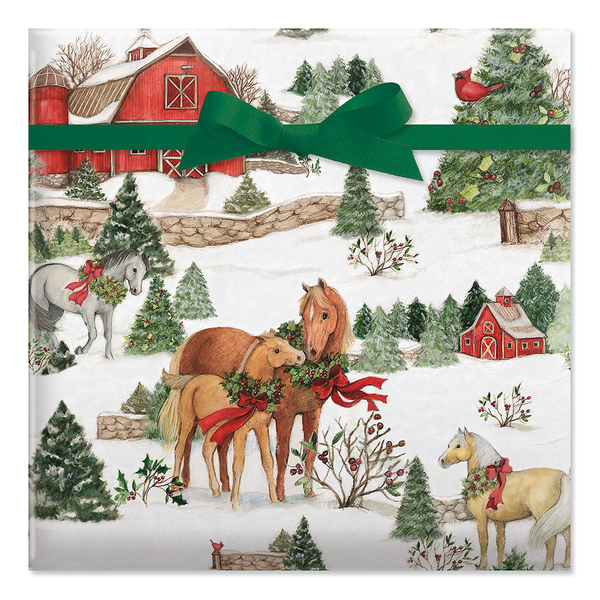 Current Jumbo Gift Wrap Paper Rolls, 3 pack- Horses, Evergreen, Cardinal Print