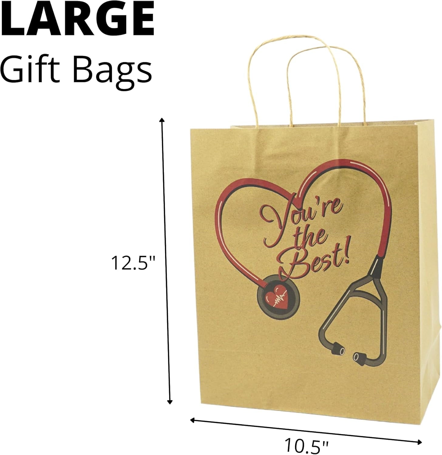 4E's Novelty Nurse Gift Bags 12-Pack, Kraft Paper for Appreciation