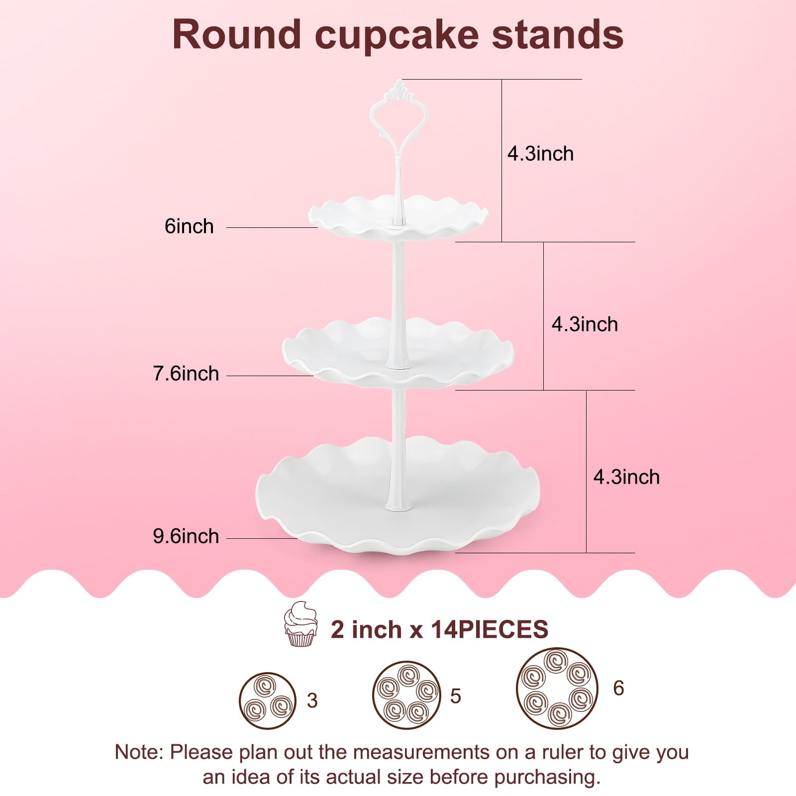 TINANA 10 PCS Plastic Cake and Cupcake Stand Set, 3 Two-Tier Stands, 3 Three-Tier Stands, 4 Appetizer Trays, for Birthday, Bridal, and Baby Shower Parties, White