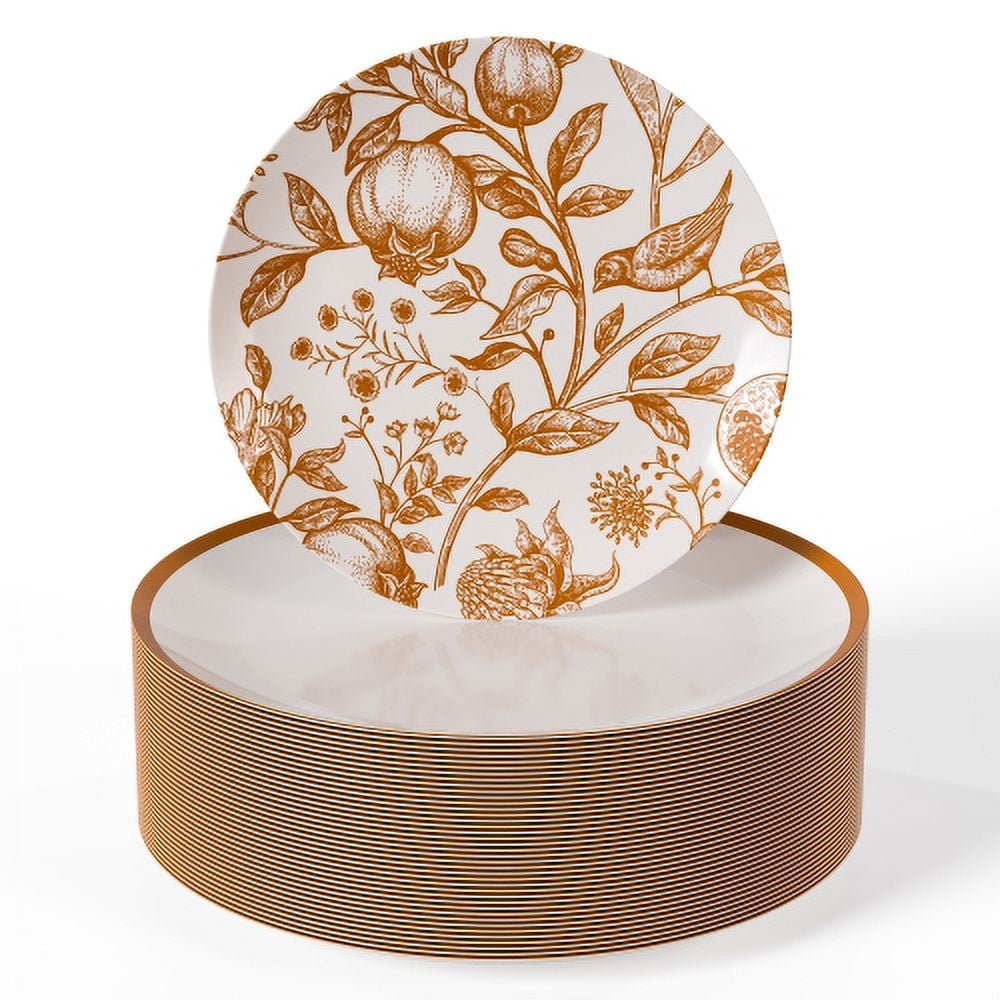 Crown Display 40-Piece Disposable Plates Set - White and Pomegranate Design - 20 Guests