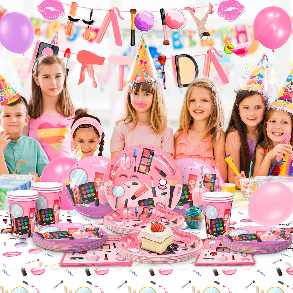 Makeup Birthday Party Supplies,Spa Party Decorations Set-Makeup Theme Party Decoration Plates Cups Napkins Banner Balloon Photo Booth Props etc Makeup Birthday Party Decorations for Girls Women