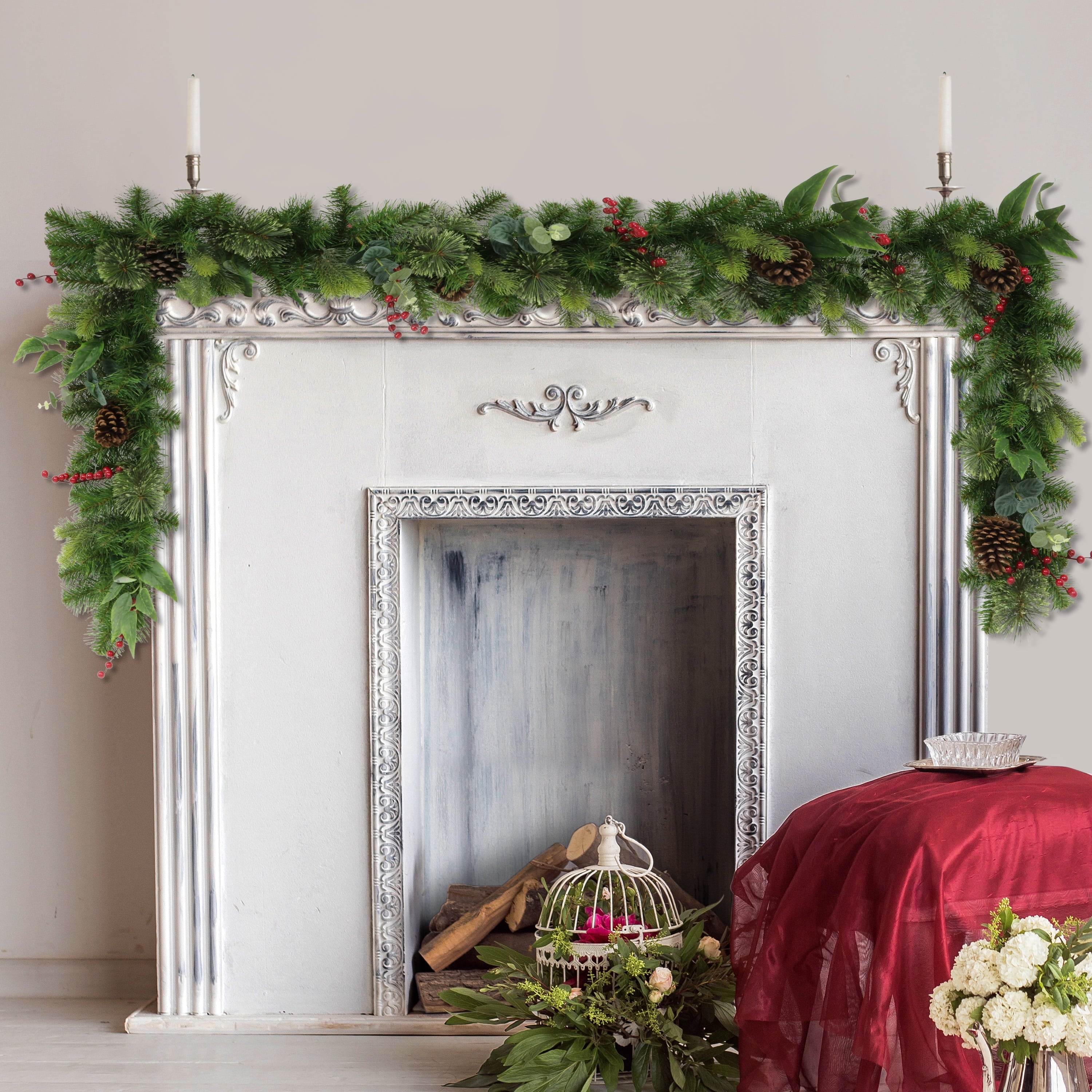 9' x 10" Decorated Christmas Garland with 180 Tips, Green