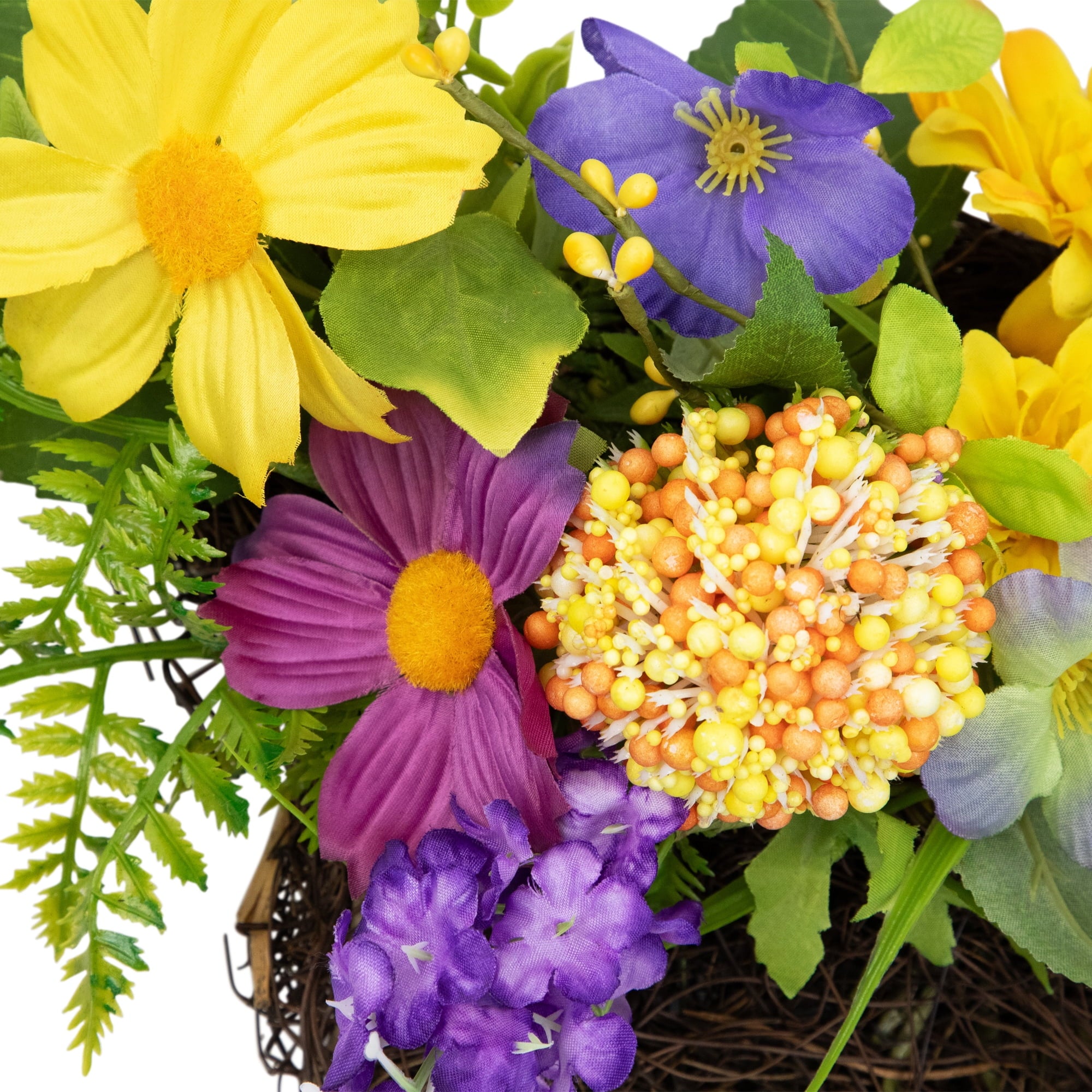 Northlight Mixed Wild Flower and Foliage Hanging Spring Wall Basket - 16"