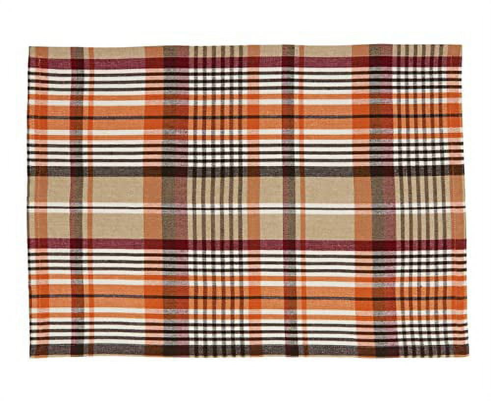 Fennco Styles Harvest Tartan Plaid Design Cotton Placemats 14" W x 20" L, Set of 4 - Multicolored Table Mats for Home, Dining Table Décor, Banquet, Thanksgiving, Christmas and Special Event