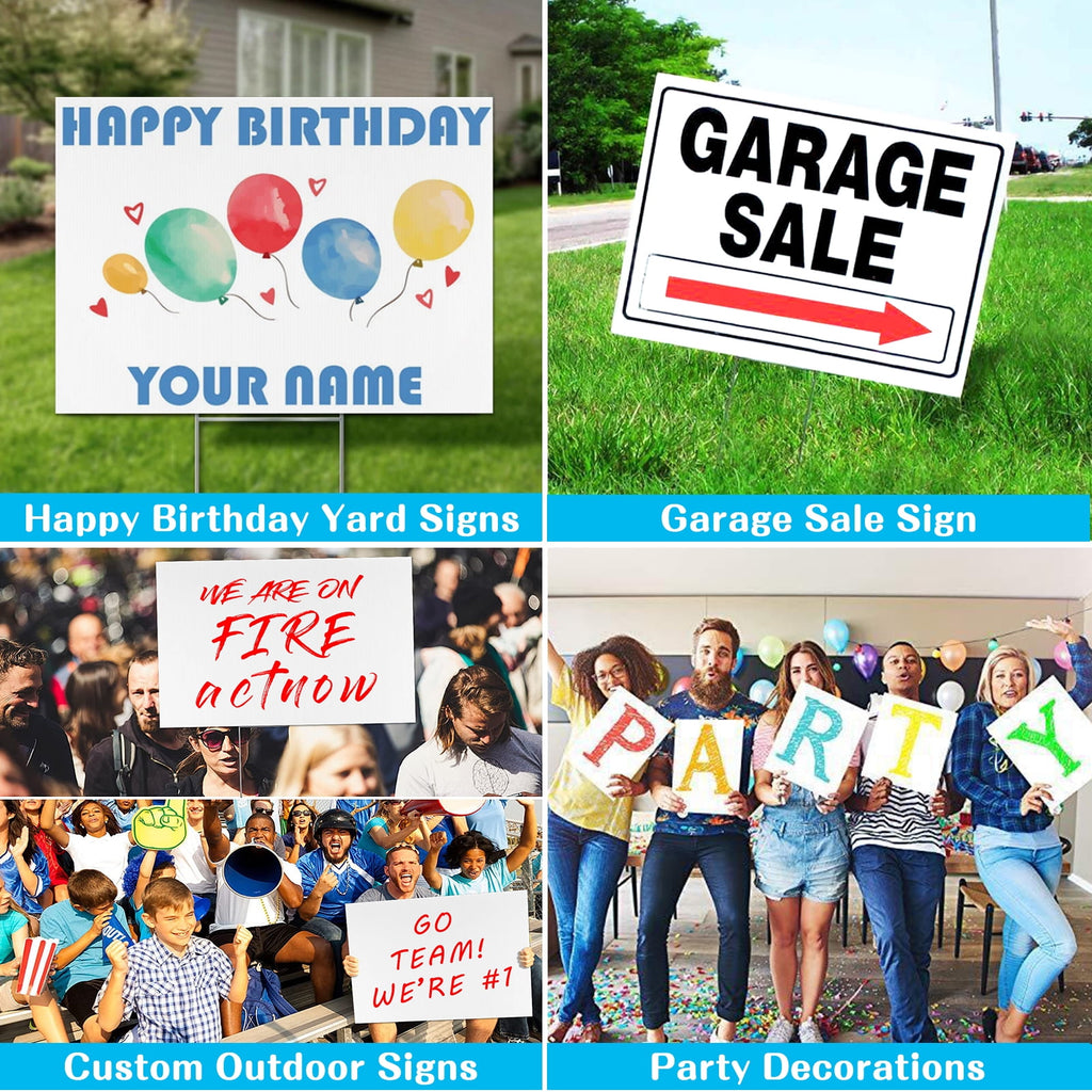Remiawy Blank Yard Signs, 10 Pack 17x12 inches Yard Sale Signs with Stakes, White Corrugated Plastic Custom Outdoor Lawn Yard Sign, Double Sided Holder for Garage Birthday Party Guidepost Decorations