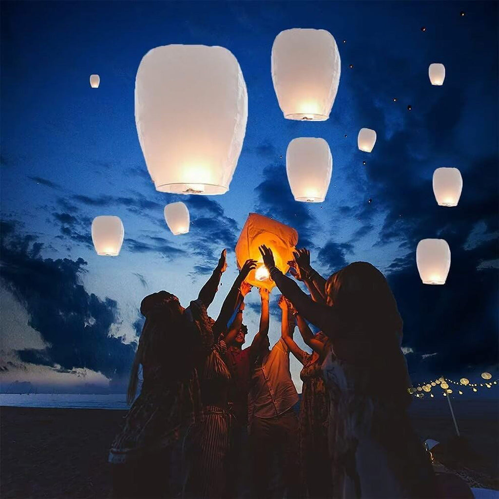 Birthday Party, New Years, Festival Chinese Paper Lanterns Paper Wishing Lanterns for Weddings 20 Pack (White)