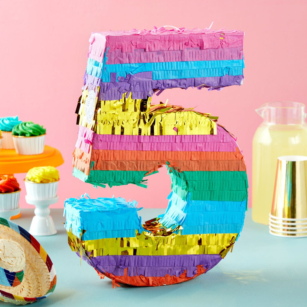 BLUE PANDA Rainbow Number 5 Pinata for Kids Ages 3-14 Birthday Party Decoration, Fiesta, Cinco de Mayo Celebration, Small (12 x 16.5 x 3 In)