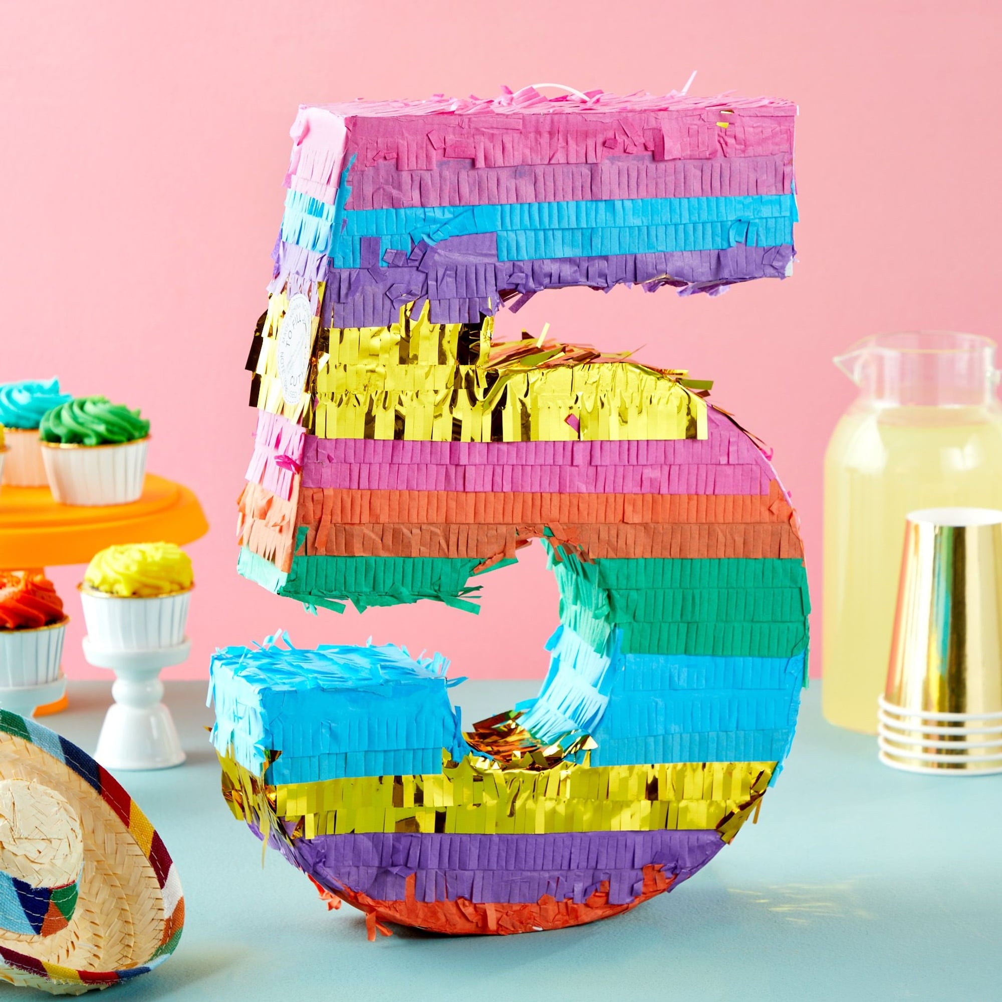 BLUE PANDA Rainbow Number 5 Pinata for Kids Ages 3-14 Birthday Party Decoration, Fiesta, Cinco de Mayo Celebration, Small (12 x 16.5 x 3 In)