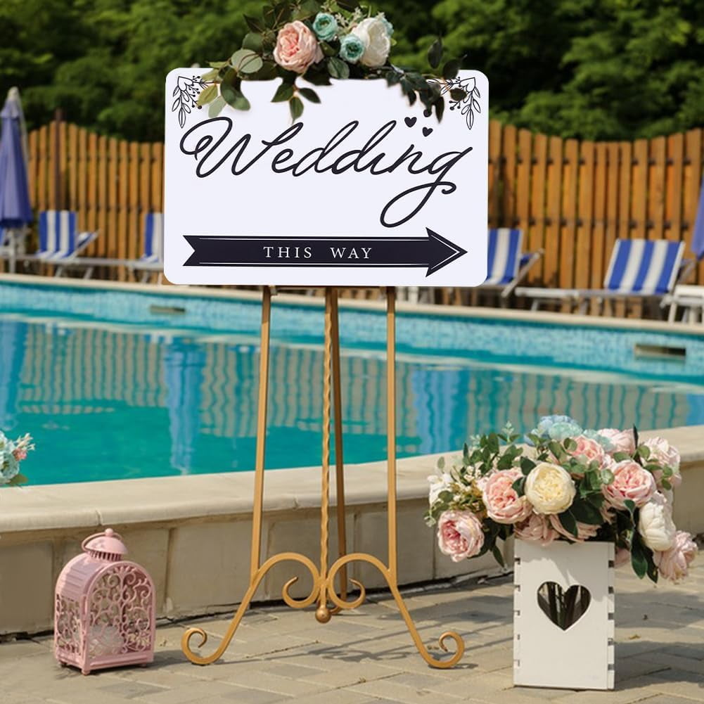 6 PCS Wedding Direction Arrow Signs Wedding This Way Plastic Signs Wedding Signs with H Metal Stakes Single-Sided Printed Wedding Directional Signs Lawn Yard Signs Decorations 12 x 16