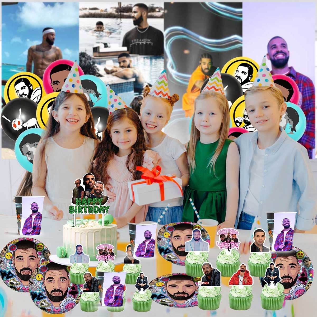 Drake Birthday Party Supplies Balloons Plates Decoration Cake Topper Decor Tableware Banner Backdrop