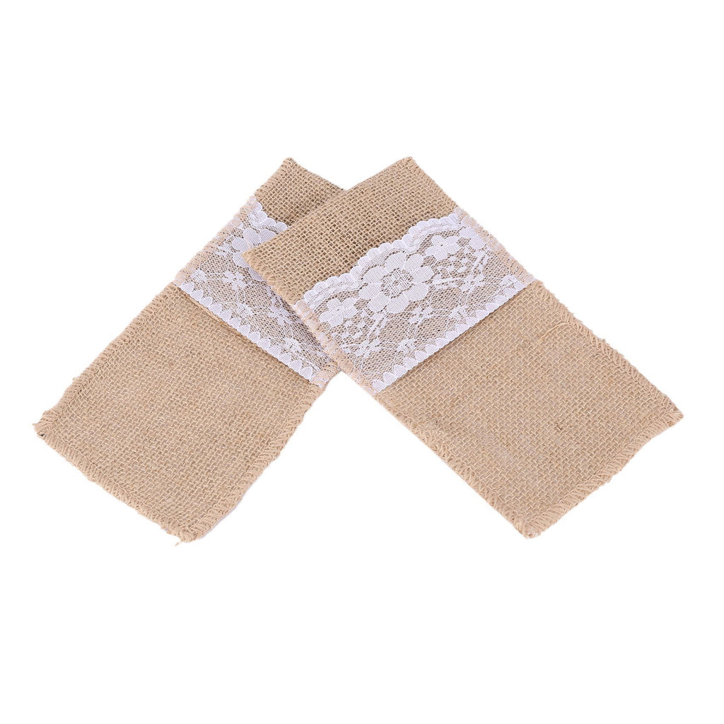 100pcs Natural Jute Cutlery Knives and Forks Cutlery Set Silverware Bag Holder Burlap & Lace Party Wedding Decor,21x11cm
