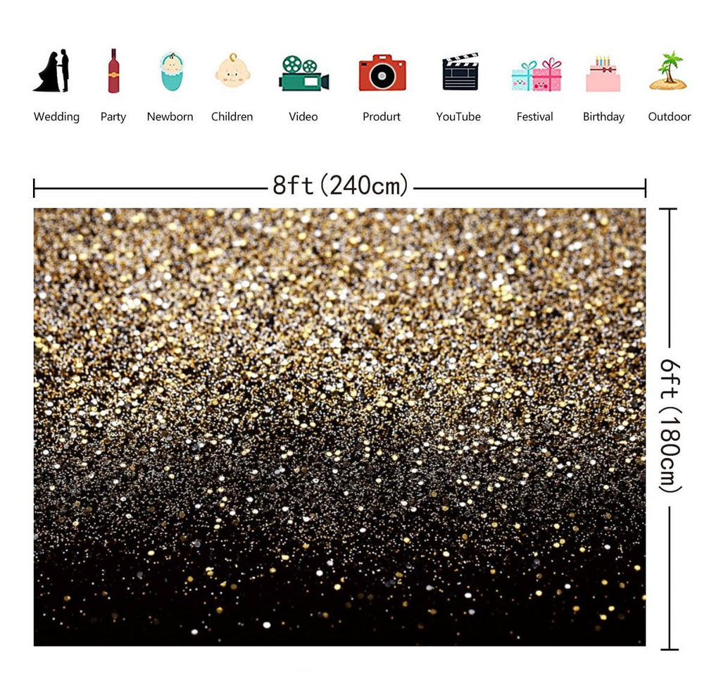 8x6FT Black and Gold Graduation Backdrop Golden Bokeh Spot Starry Sky Photography Backdrop Portrait Photography Backdrop