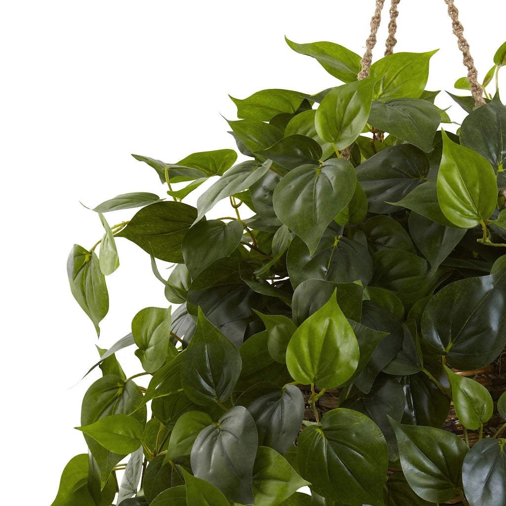 Nearly Natural Green Plastic Philodendron Hanging Planter Basket (Indoor/Outdoor)