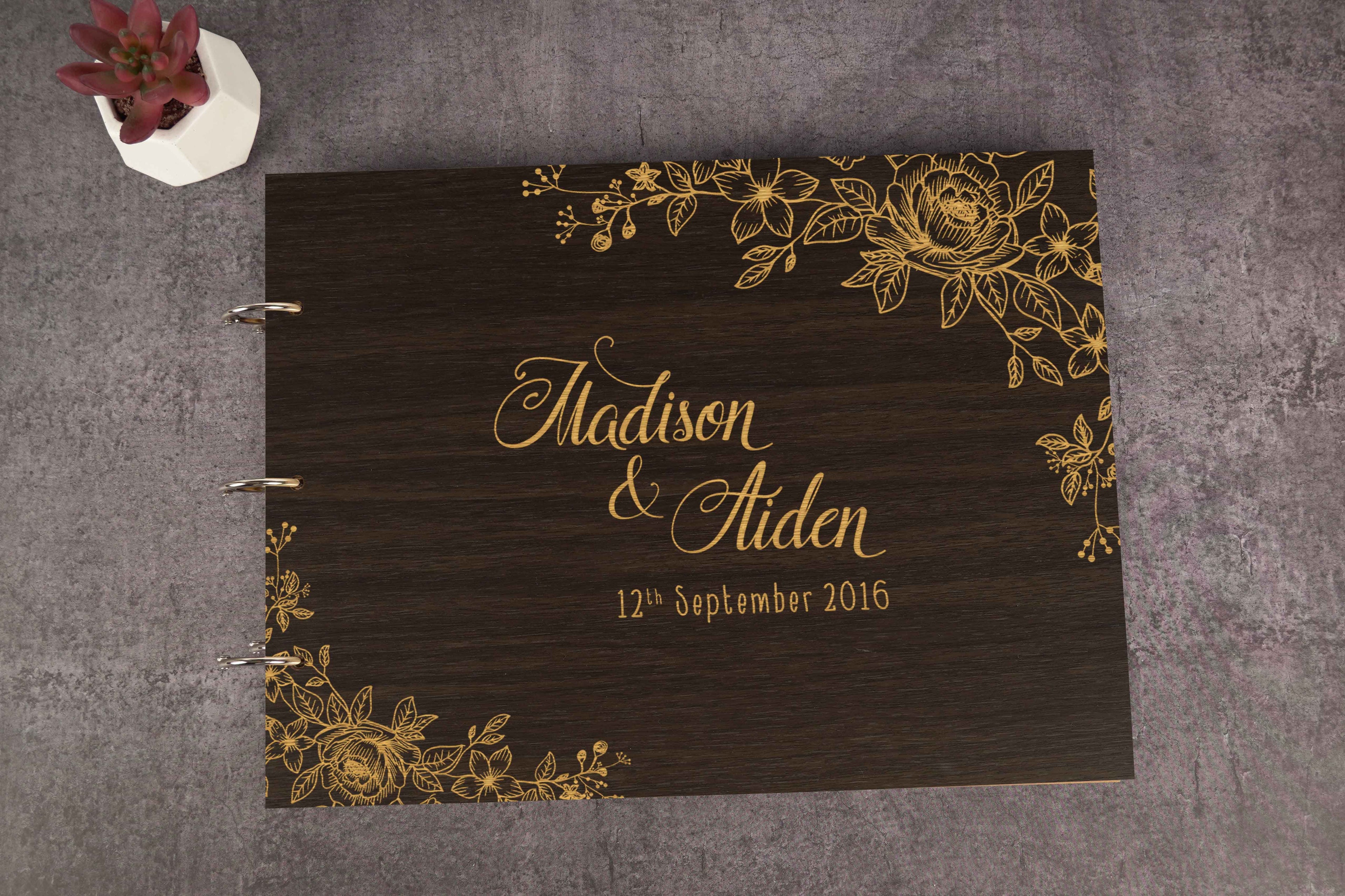 Darling Souvenir Personalized Engraved Laser Cut Wedding Guest Book Wooden Cover Sign-in Book Registry Guestbook Scrapbook-N8