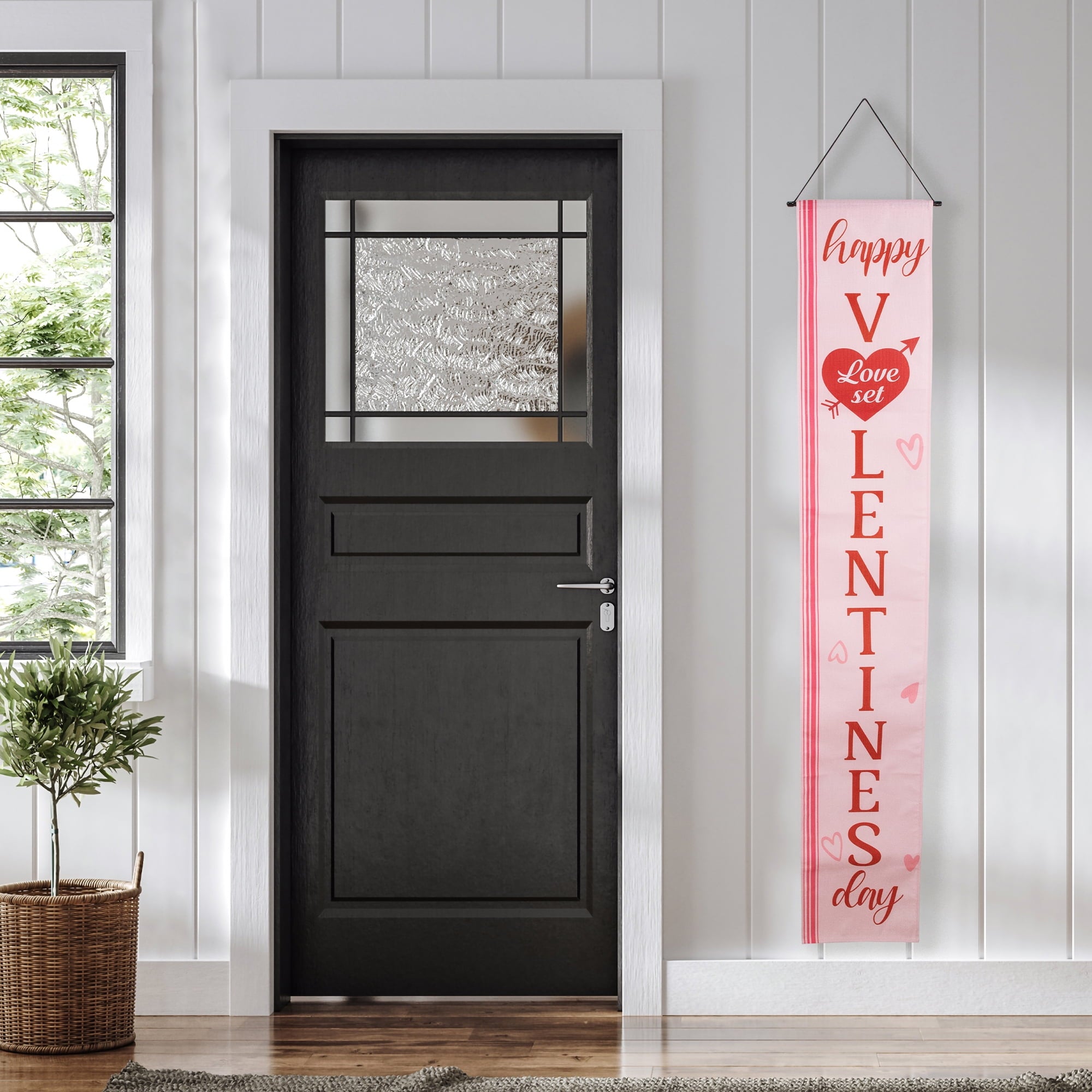 Set of 2 Pink "Welcome" and "Happy Valentine's Day" Outdoor Door Banners 71"