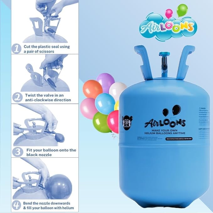 Airloons Pack of 2 Purified Helium Tank - Inflate up to 100 Latex Balloons | 14 cu. ft. Cylinder for Longer Float Time | Balloon Pump Kit for Birthday Decorations, Valentine's Day Home Decorations