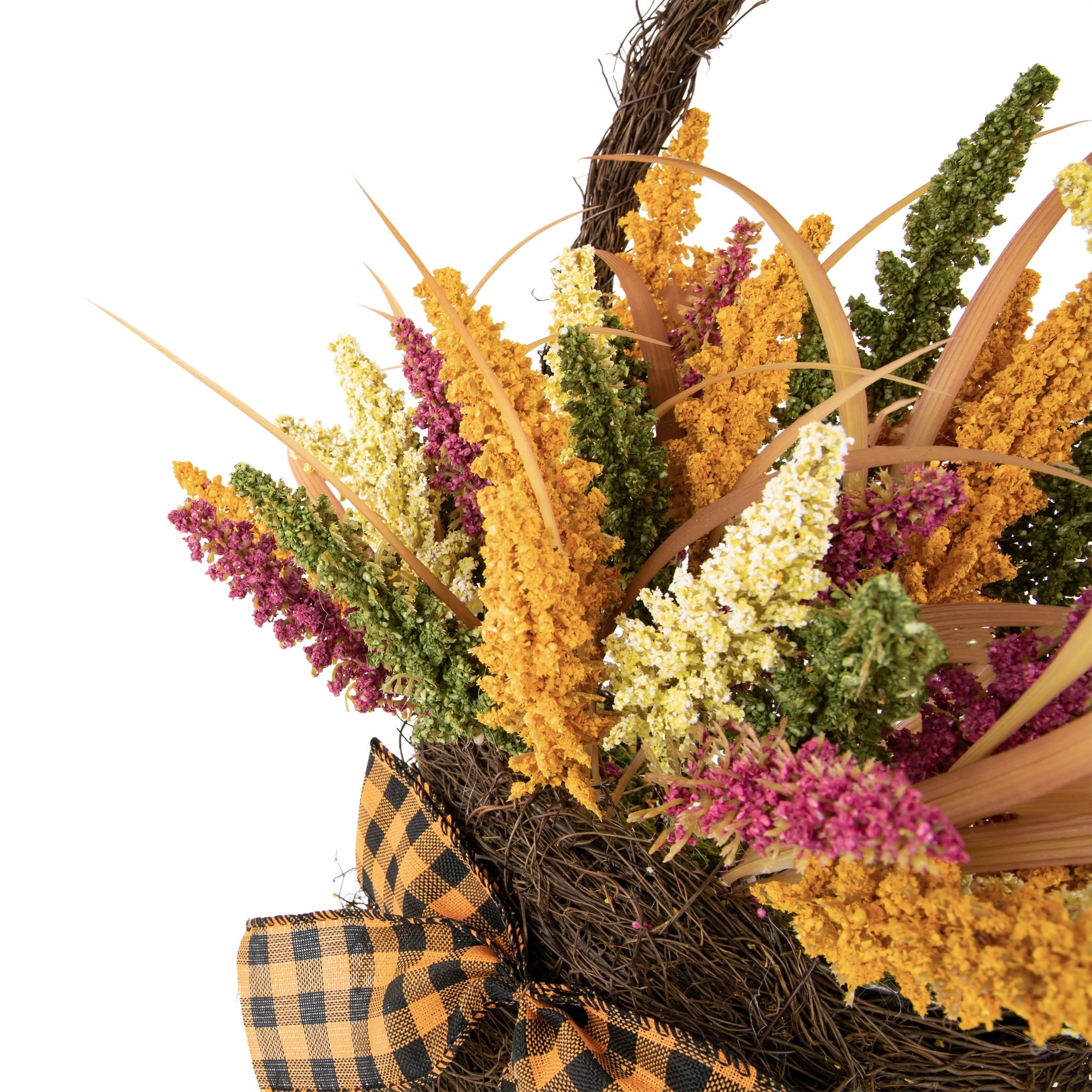 Northlight Autumn Harvest Hanging Basket with Artificial Foliage and Checkered Bow - 22"