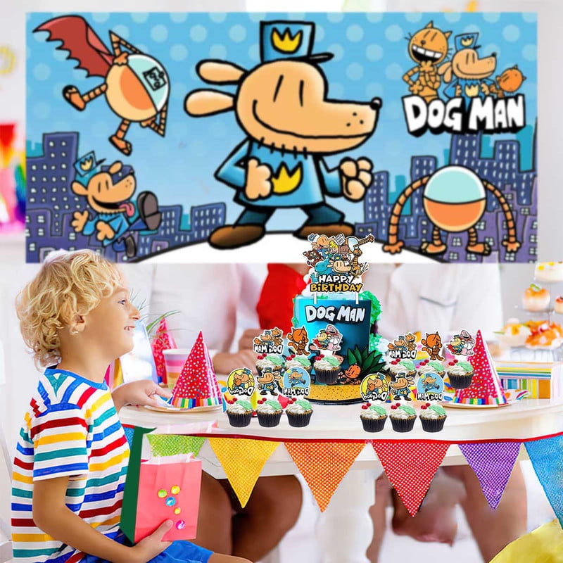 Dog Man Party Favor Bags Goodie Treat Candy Supplies Decorations Birthday Cake Topper Backdrop Banner