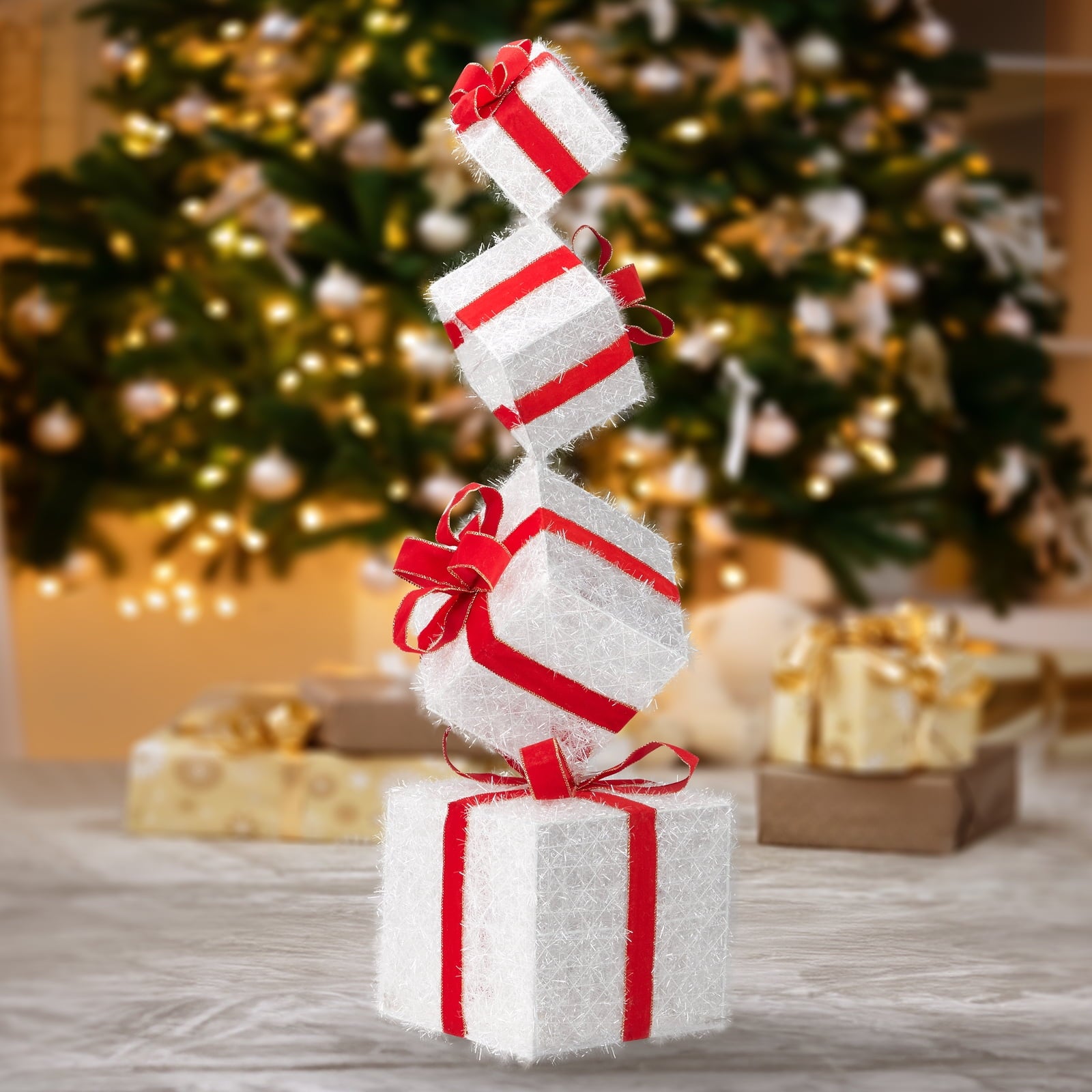 Ktaxon Set of 4 Lighted Gift Boxes for Christmas Holiday Decor