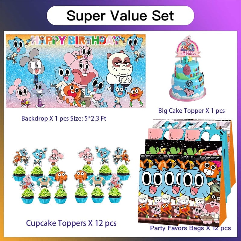 The Amazing World of Gumball Goodie Bags Treat Candy Decorations Party Favor Supplies Birthday Cake Topper Backdrop Banner