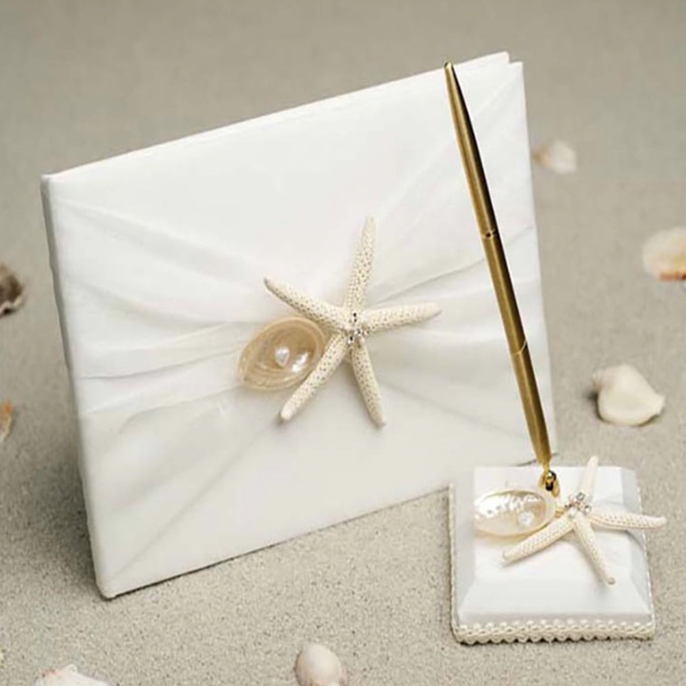 Yongwei Guest Book Beach Style Guest Sign In Book DIY Message Book Attendance Book for Engagement Wedding Ceremony with Pen and Pen Holder