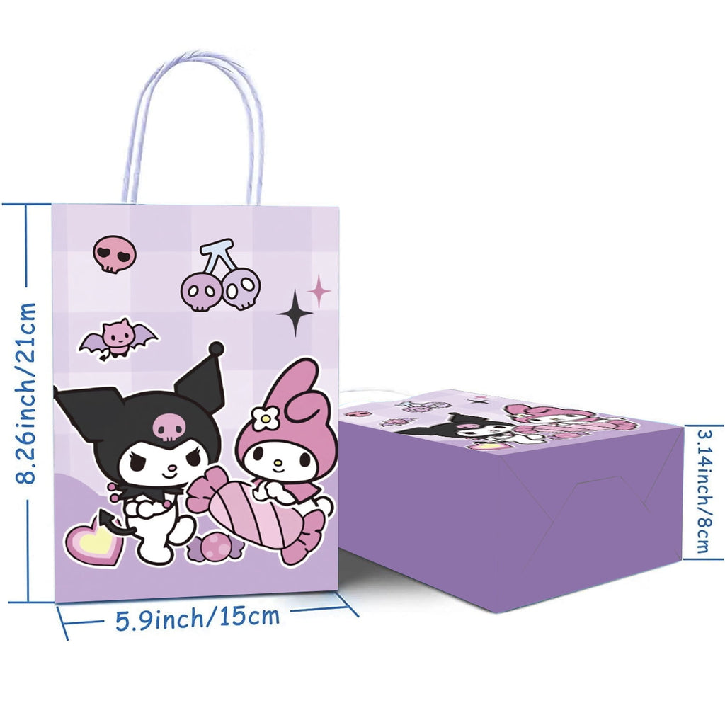 24 Pcs Kuromi Cartoon Party Gift Bags, Birthday party bags, Cartoon candy bags, Party Supplies（8.26"×5.9"×3.15"）