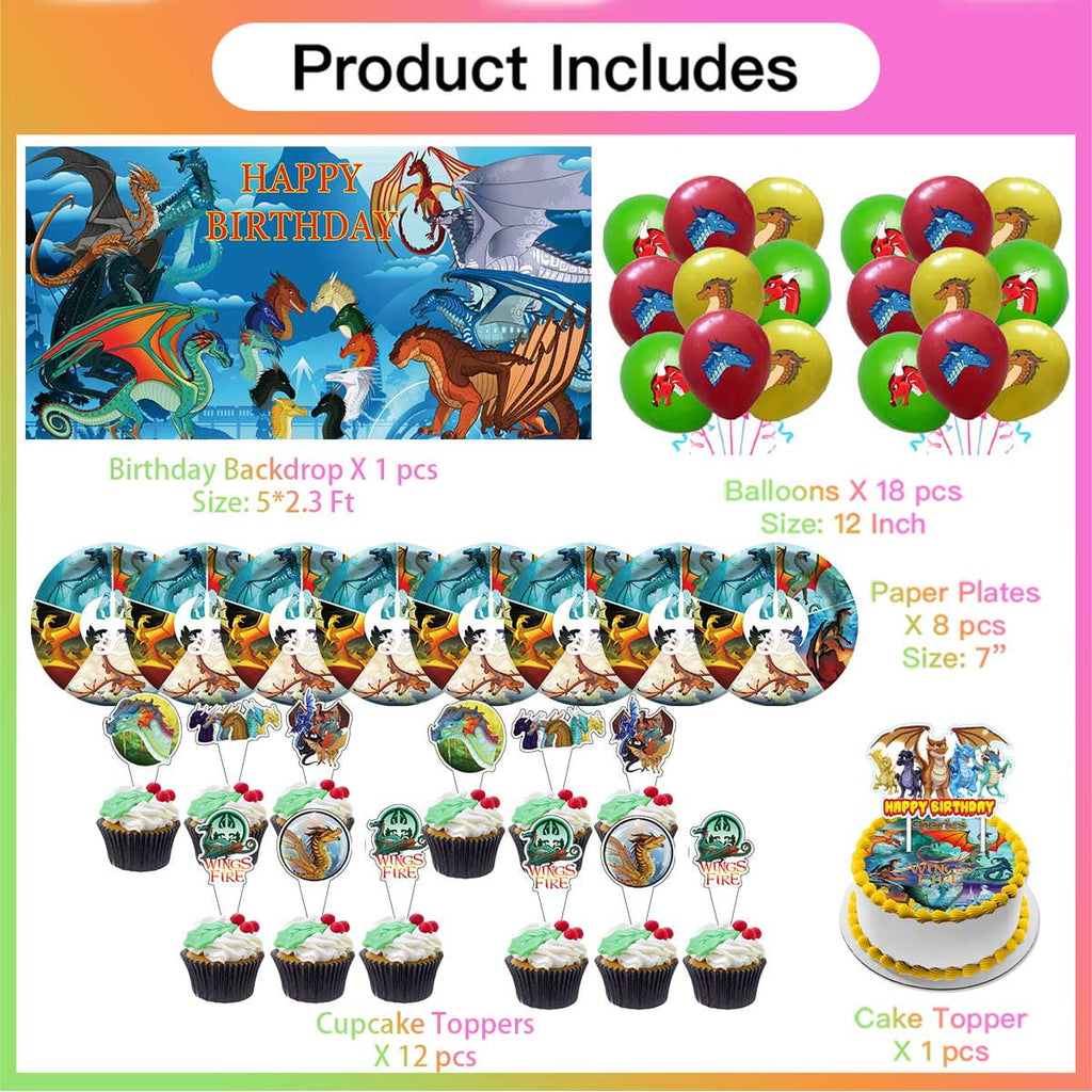 Wings of Fire Party Decor Plates Cake Topper Balloons Banner Backdrop Supplies Decorations Tableware