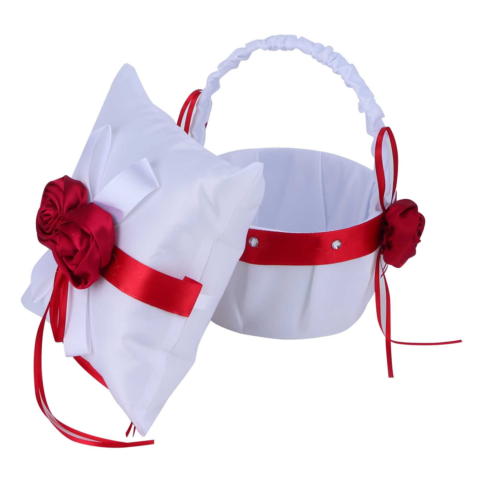 Verdant Touch Ring Pillow Set Wedding Hand Basket Set Flower Basket and Ring Bearer Pillow Cushion for Wedding