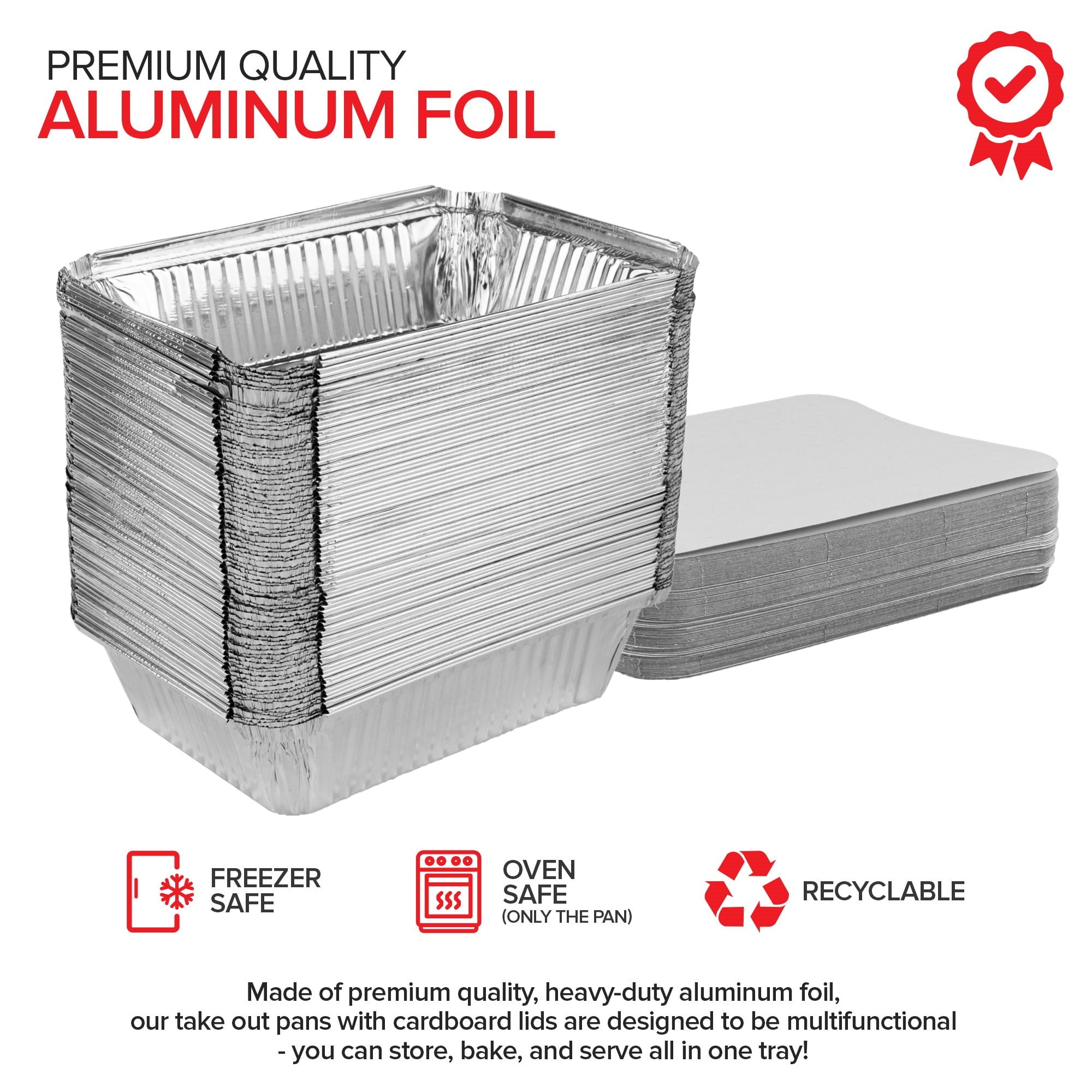 2 Lb Small Aluminum Pans with Lids (100 Pack) Foil Pan + Cardboard Lid, Disposable Cookware, Takeout Trays with Lids - To Go Disposable Food Containers for Restaurants & Catering, Stock Your Home
