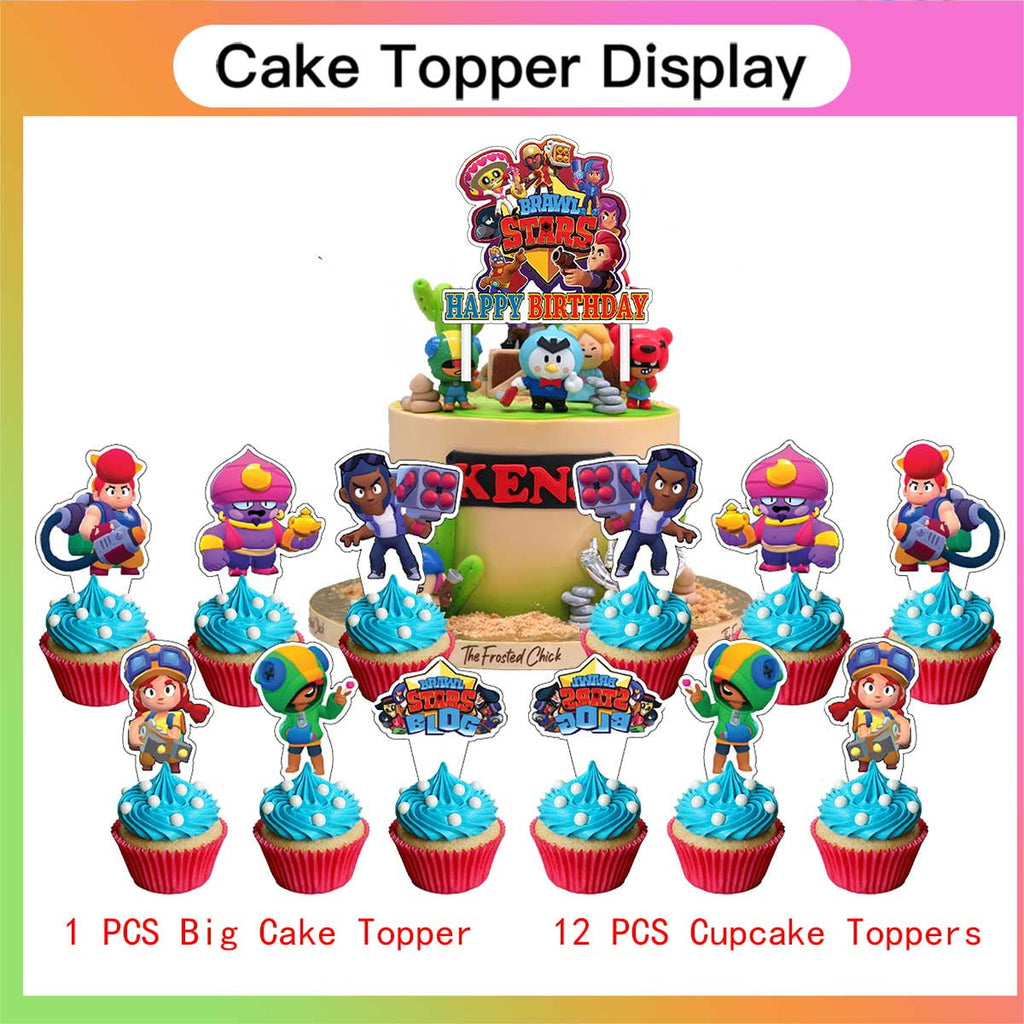 Brawl Stars Balloons Supplies Party Decor Plates Decorations Banner Cake Topper Tableware Banner Backdrop