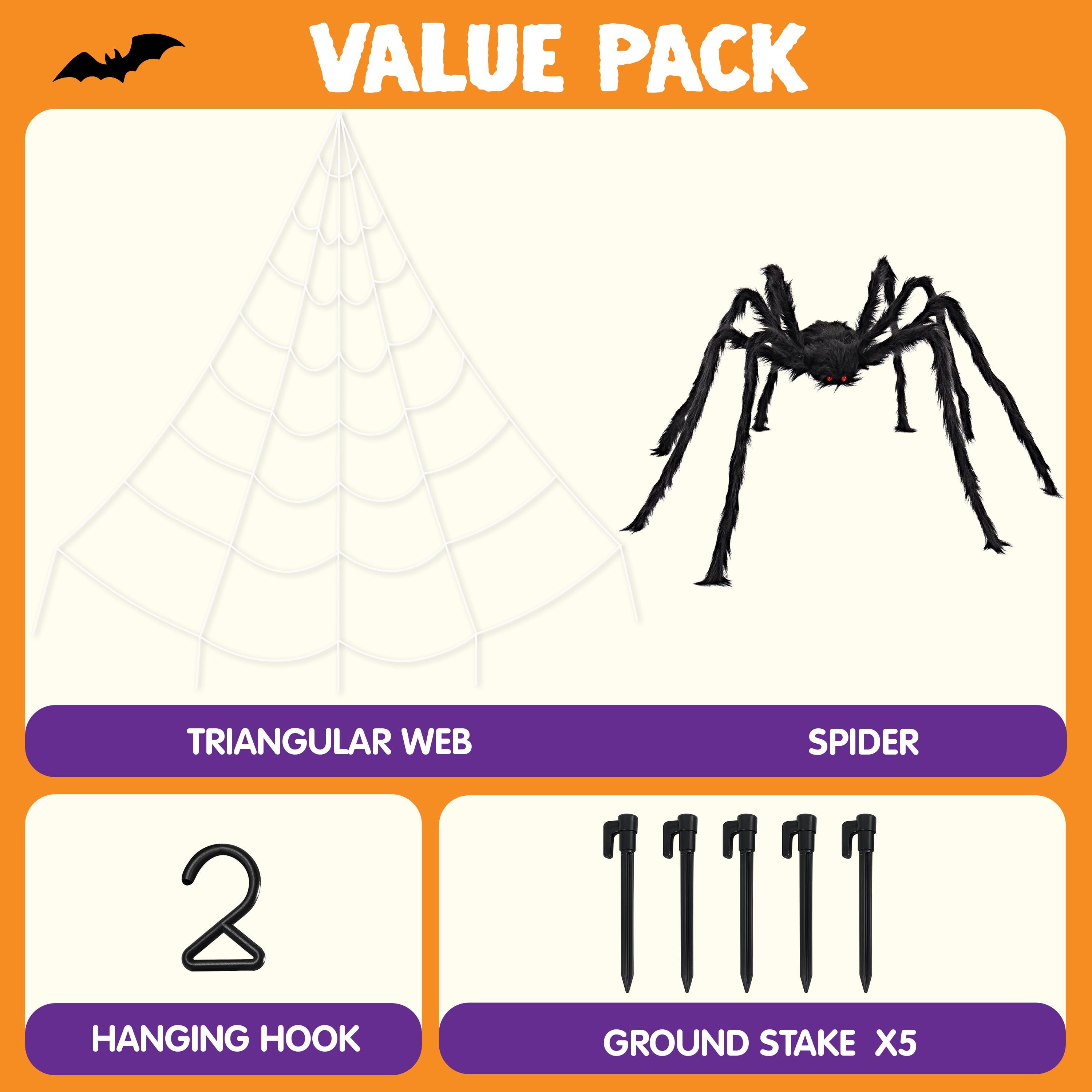 Joyfy Halloween Decorations Outdoor,59'' Giant Spider with 400 sqft Spider Web  Fake Spiders with Triangular Huge Spiders Web for Indoor Outdoor Halloween Decorations Yard Haunted House Decor
