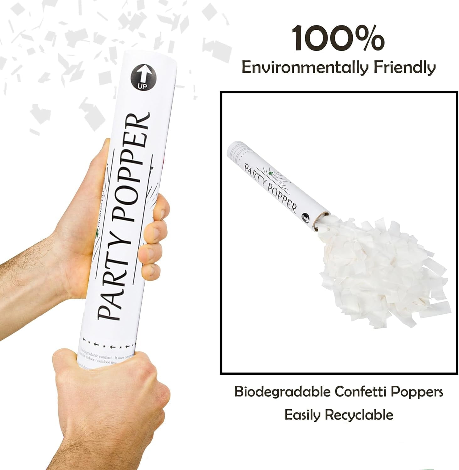 Clover Products Premium Wedding Confetti Cannon – (6 Pack) White Biodegradable Paper Confetti Popper | Launches Confetti 20 – 25 feet | Party Poppers