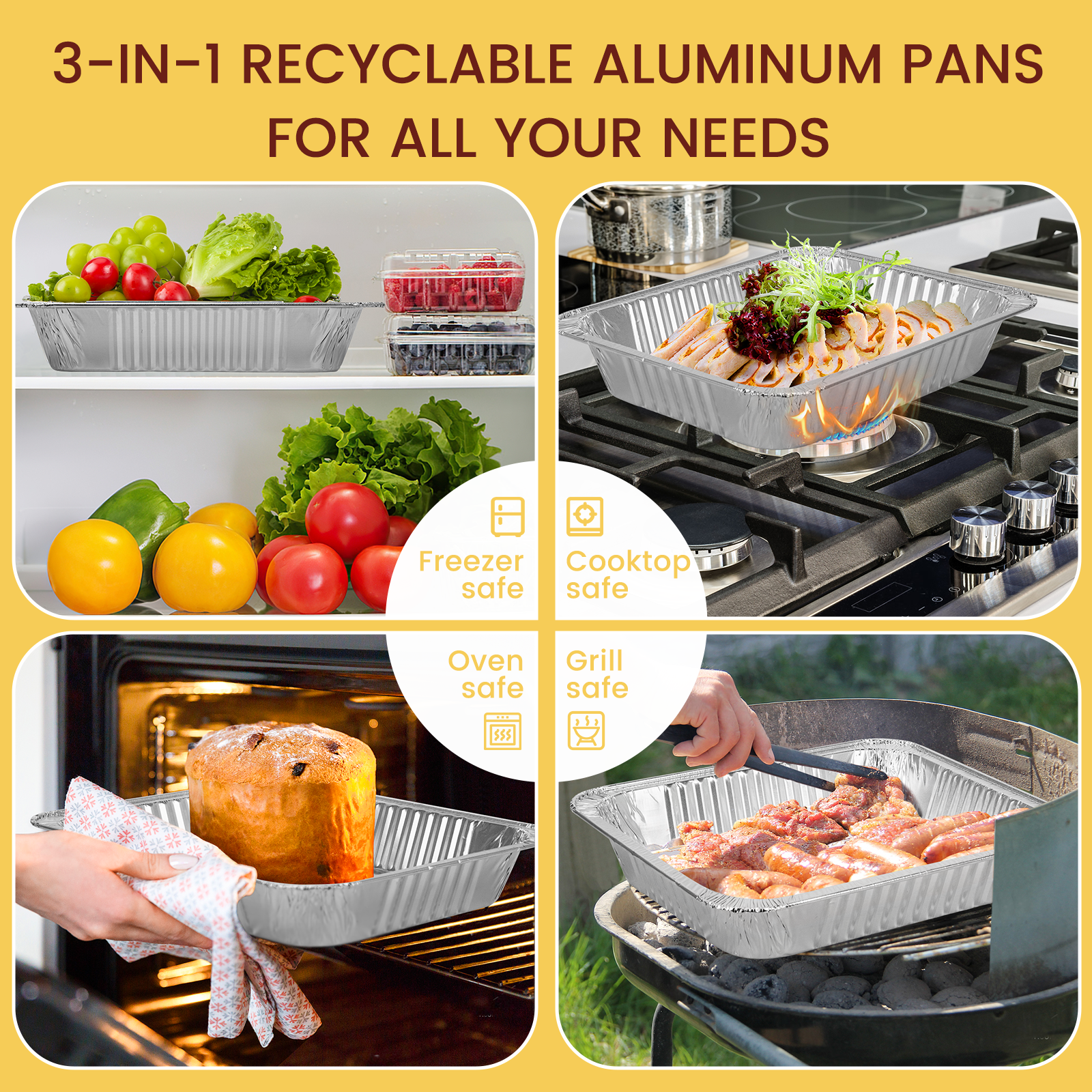 GPED Aluminum Pans, 9X13 Heavy Duty Disposable Foil Pans For Baking Roasting & Chafing, 30 Pack Deep Tin Foil Bakeware, Steam Table Tray, Cookware, Food Prepping, Cake & Oven Pan