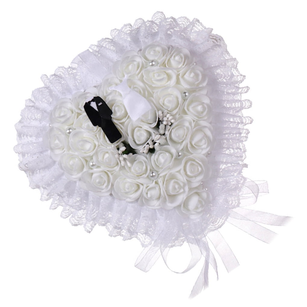 PENIKOKO Floral Lace Ring Bearer Pillow White Reusable for Wedding Events