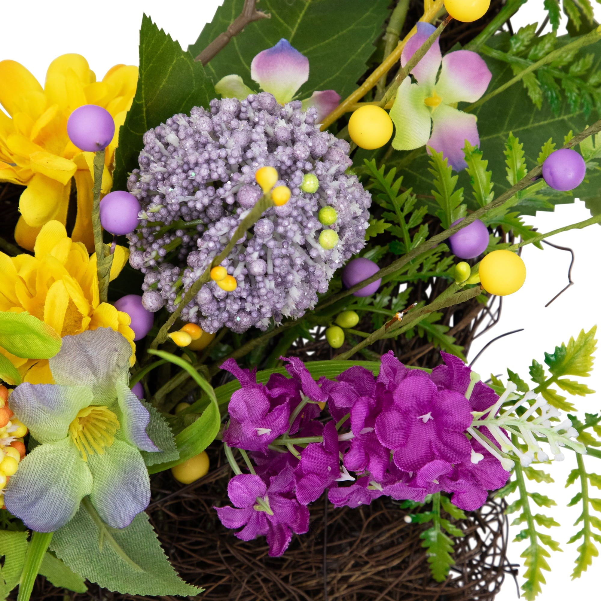 Northlight Mixed Wild Flower and Foliage Hanging Spring Wall Basket - 16"