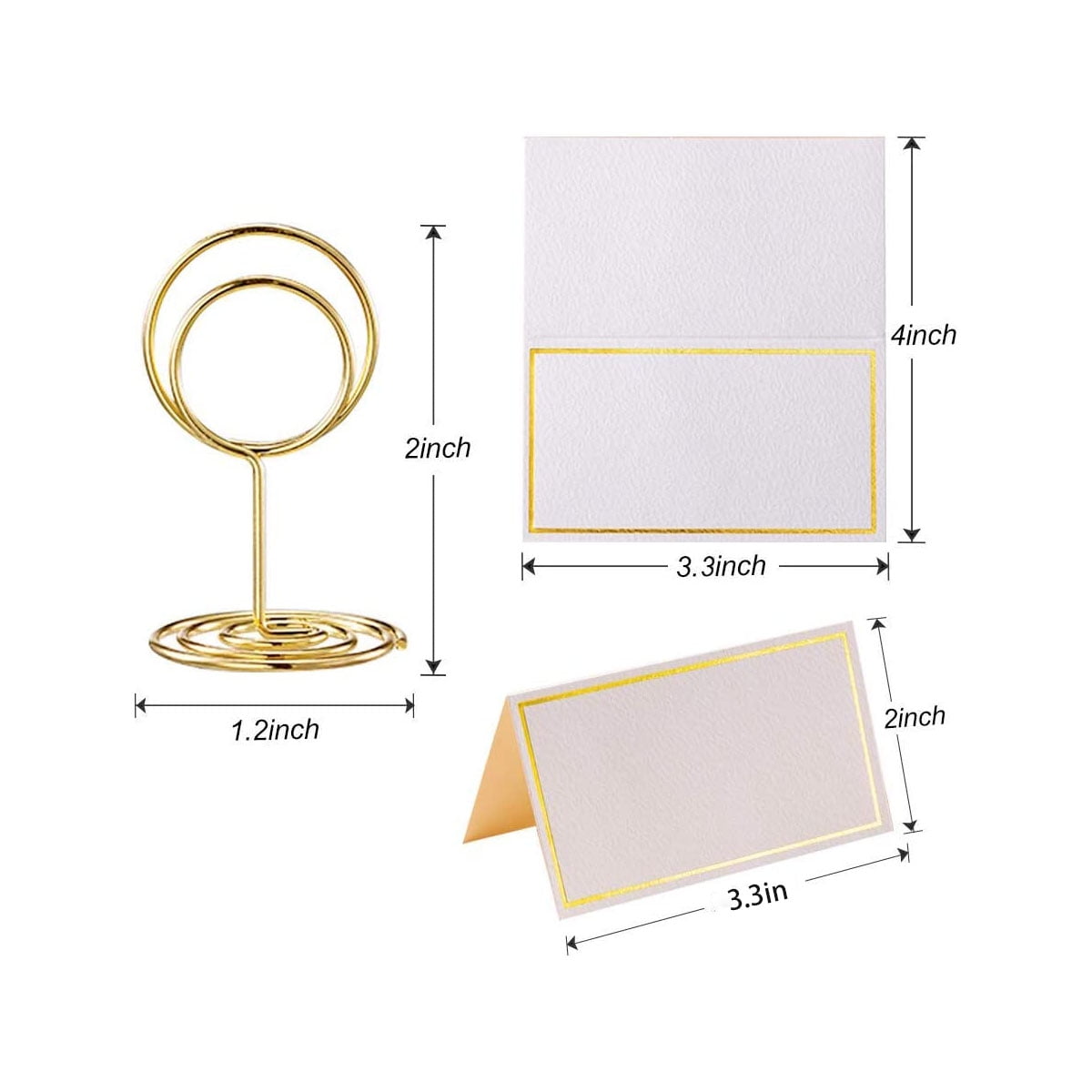100 Pcs Premium Mini Table Number Holders and Place Cards with Gold Foil Border, Lobida Place Card Holder ,Table Sign Stand , Photo Picture Holders for Centerpieces , Wedding , Party, Birthday(gold)