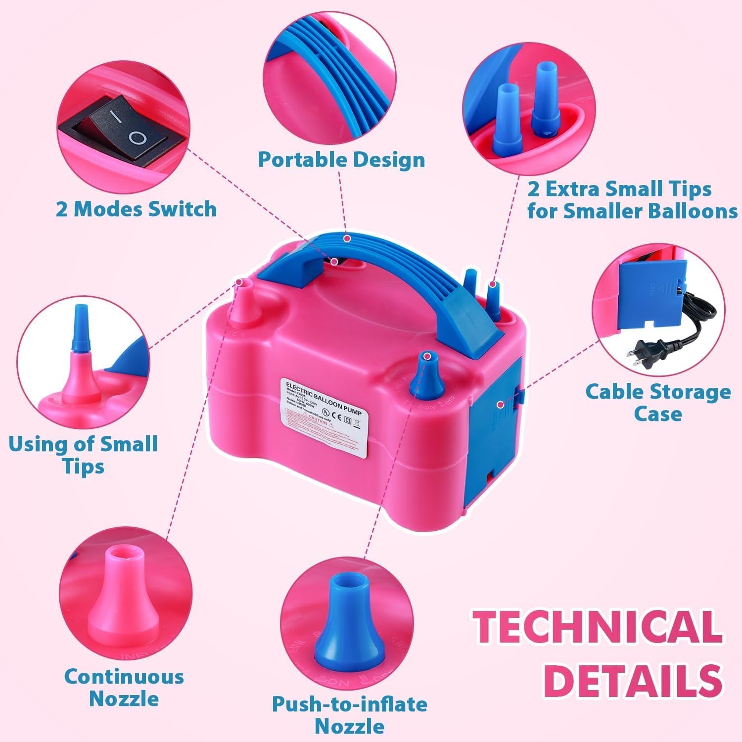 Balloon Pump Electric, Electric Air Pump Replace Manual Balloon Hand Pump, US Standard Plug Balloon Inflator Pump Electric with Dual Nozzles for Balloon Arch, Balloon Stand, Party Decorations