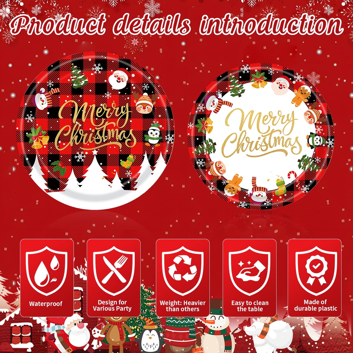 Christmas Paper Plates and Napkins Disposable Dinnerware Christmas Party Supplies Xmas Tableware Set for 24 guests