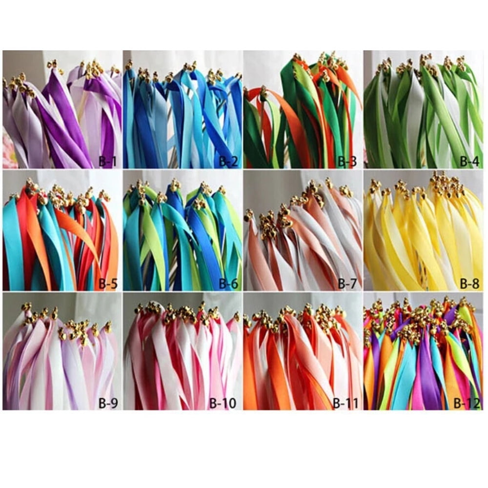 50 Pieces Ribbon Sticks Wedding Streamers Chromatic Streamers Silk Fairy Sticks for Party, Birthday, Celebration and Holiday