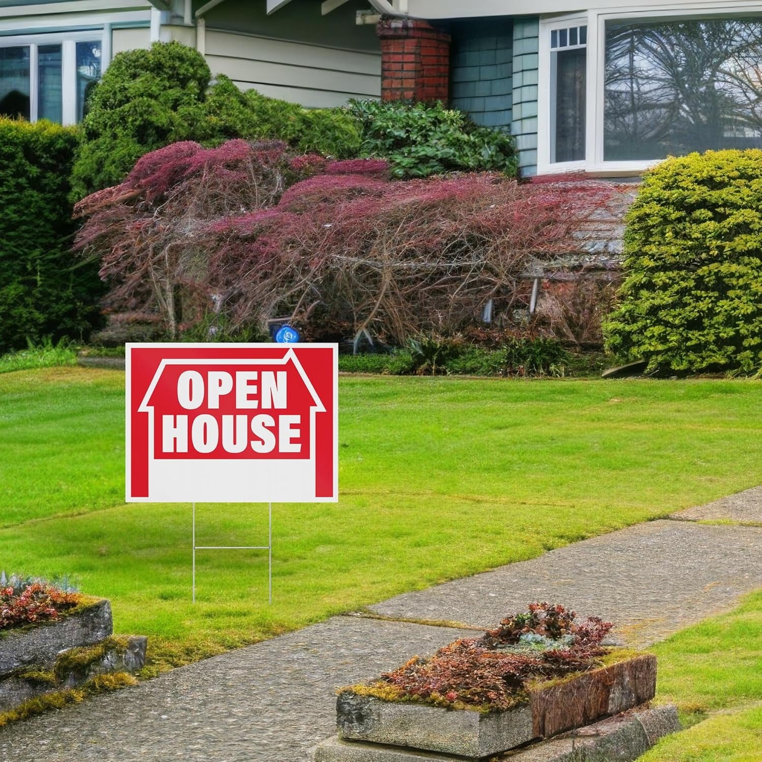 Open House Yard Signs with H-Frame Stakes, 16" x 12" Corrugated Plastic Open House Signs (Pack of 5)