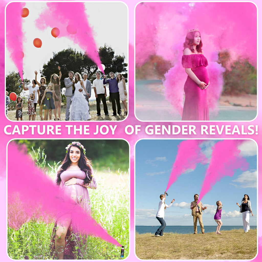 Gender Reveal Smoke Bombs,100% Biodegradable Butterfly Confetti Powder Cannon,Memorable Baby Gender Reveal Party Supplies Decorations & Ideas，2 PACK PINK