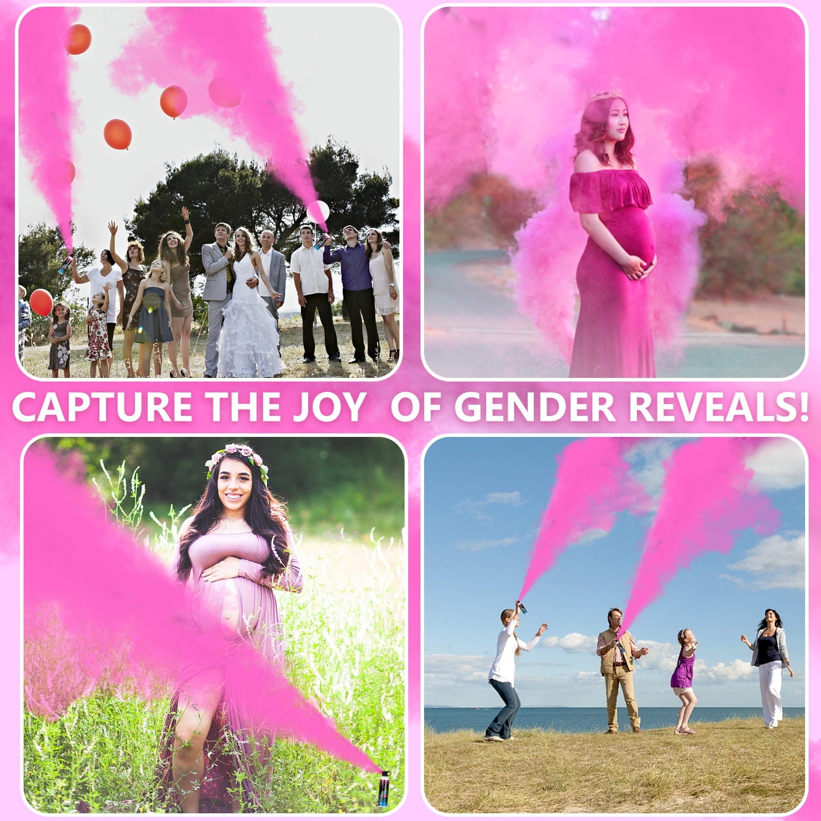 Gender Reveal Smoke Bombs,100% Biodegradable Butterfly Confetti Powder Cannon,Memorable Baby Gender Reveal Party Supplies Decorations & Ideas，2 PACK PINK