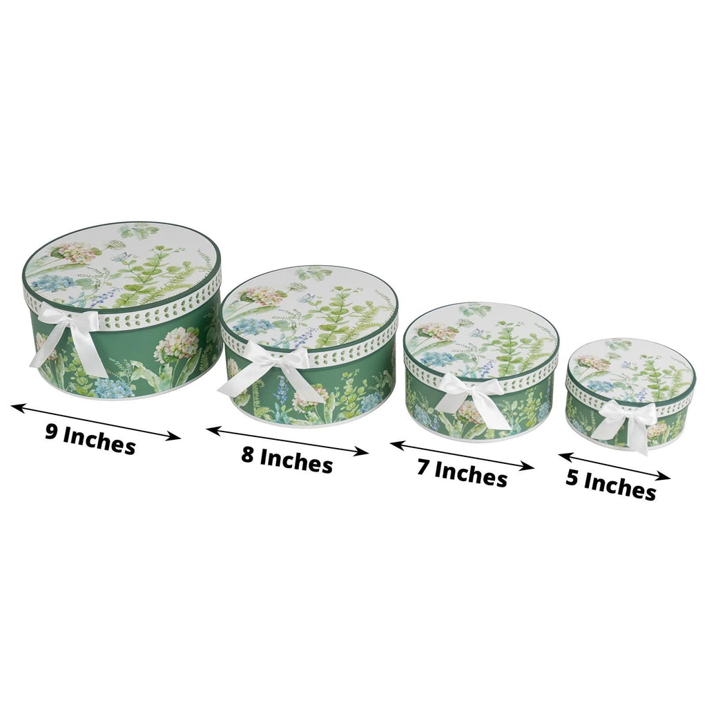 BalsaCircle Set of 4 Round Green Floral Nesting Cardstock Gift Boxes with Lids Party Accessories